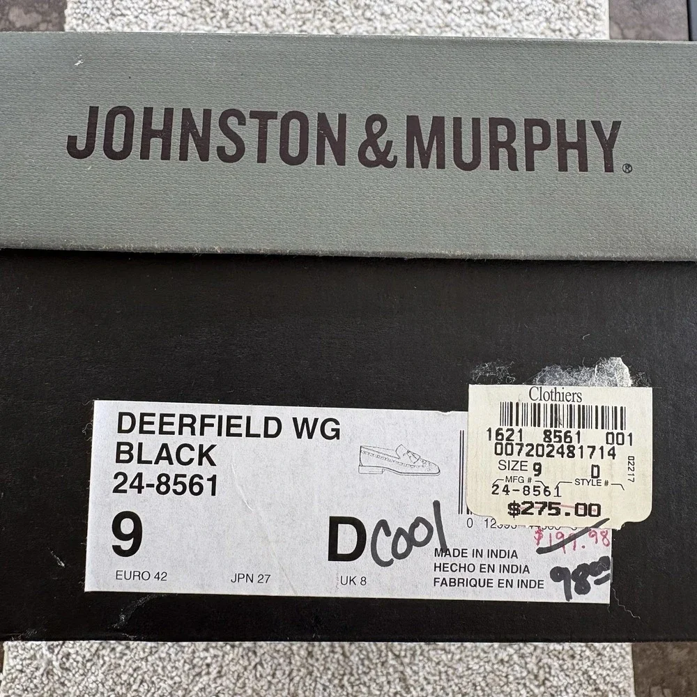 JOHNSTON & MURPHY Aristocrat Deerfield Black Wing Tip Dress Shoes Size 9